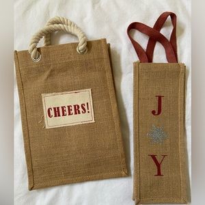 2 bags the cheers holds multiple bottles jute wine bottle totes carriers joy